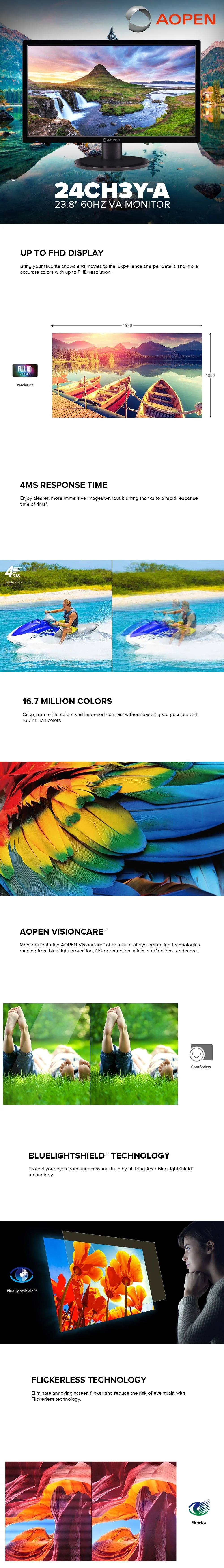 Acer Aopen Vision Care 24CH3Y-A 23.8" 60Hz VA Acer BlueLightShield and Flicker Technology Sharp details, crisp colors, comfortable viewing   Monitor - Image 6