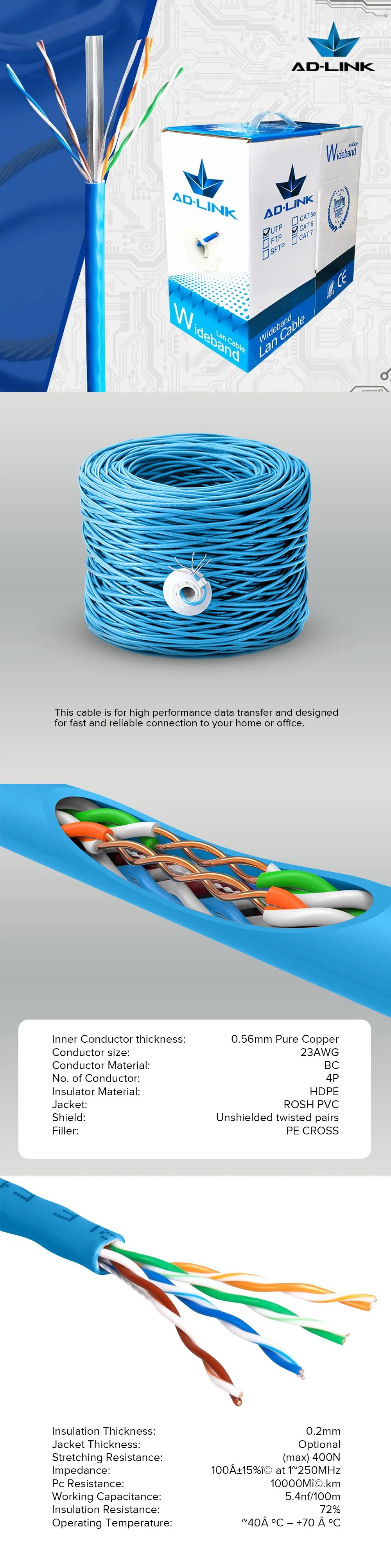 Ad-Link Cat6e 100 Meters Utp Cable Blue - Image 7