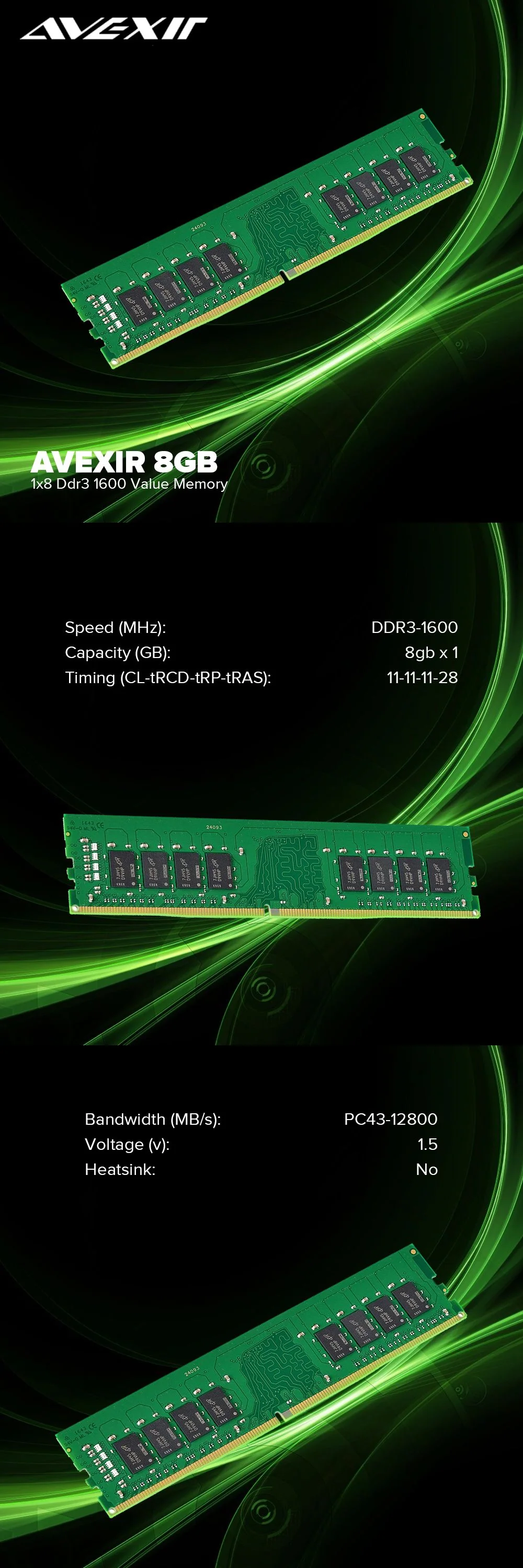 Avexir 8gb 1x8 Ddr3 1600 Value Memory - Image 6