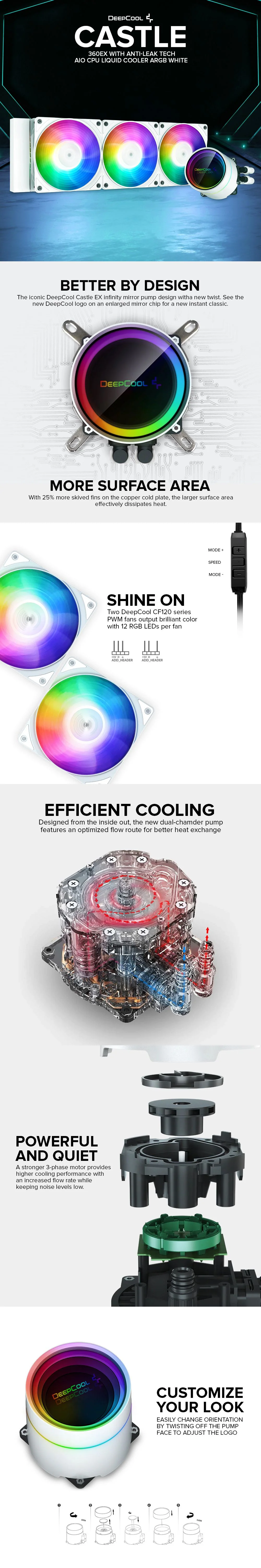 Deepcool Castle 360EX with Anti-Leak Tech AIO CPU Liquid Cooler ARGB White - Image 6