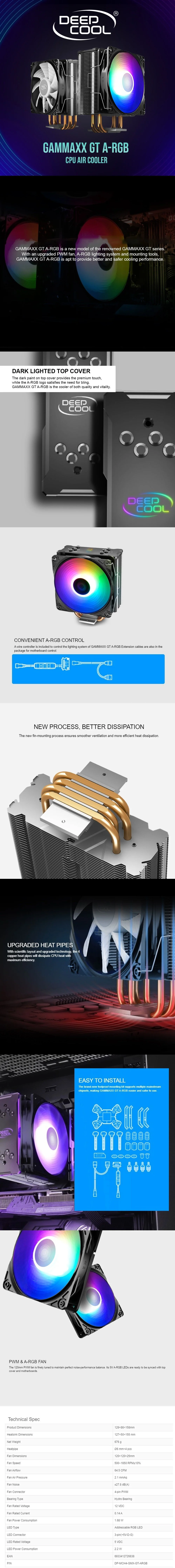 DEEPCOOL GAMMAXX GT A-RGB SYNC A-RGB CPU Air Cooler - Image 6