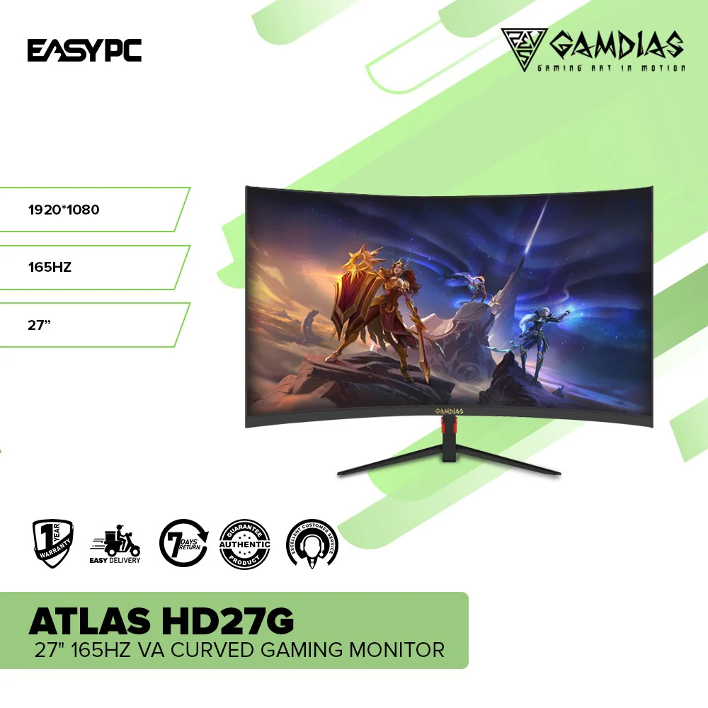 Gamdias Atlas HD27CG and HD27G 27" VA 165hz Curved Screen HDMIS Audio & Video Port Gaming Monitor - Image 6