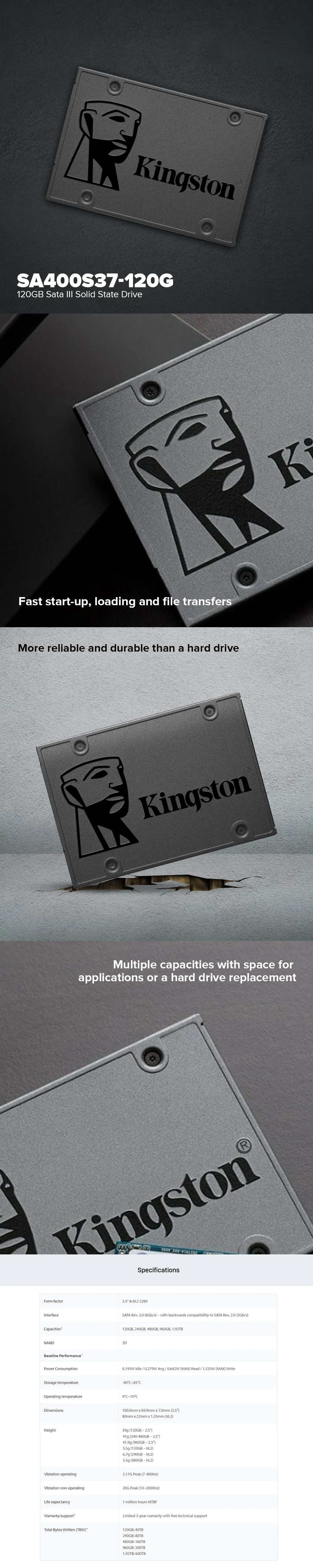 Kingston SA400S37-120G 120GB Sata III Solid State Drive - Image 6