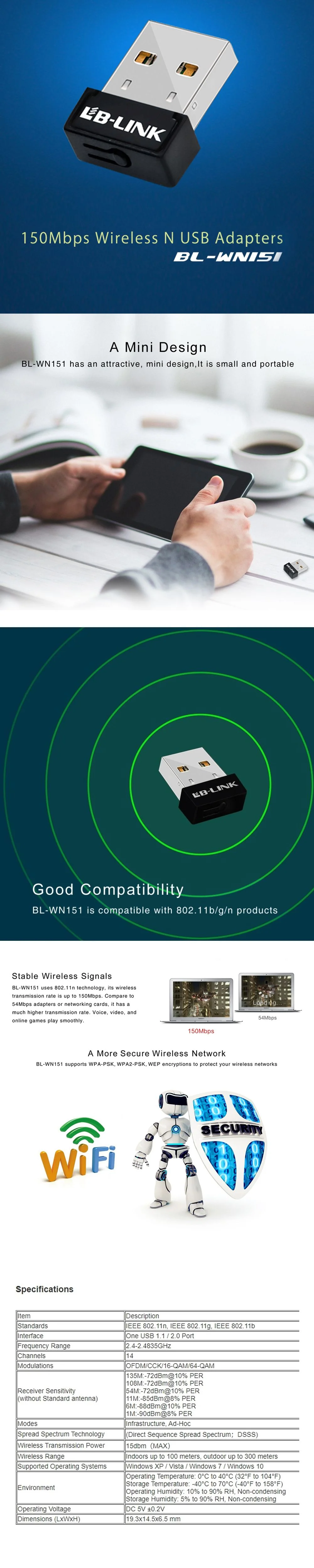 LB Link BL-WN151 150Mbps Wireless N USB Adapter - Image 7