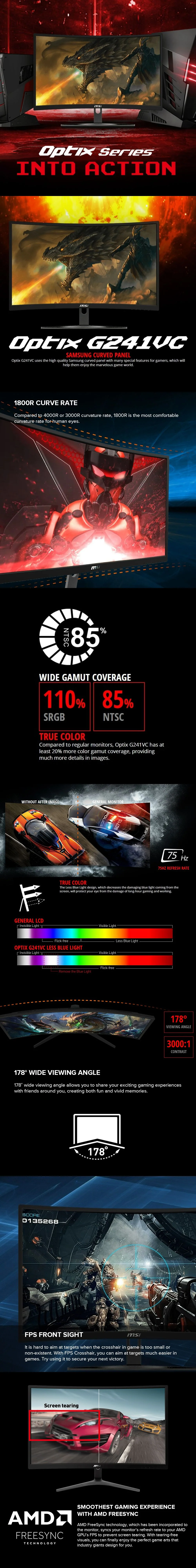 MSI Optix G241VC 24"Full HD 75hz FreeSync, Frameless, Anti-Glare, Vesa Mounting, Curved Gaming Monitor - Image 7