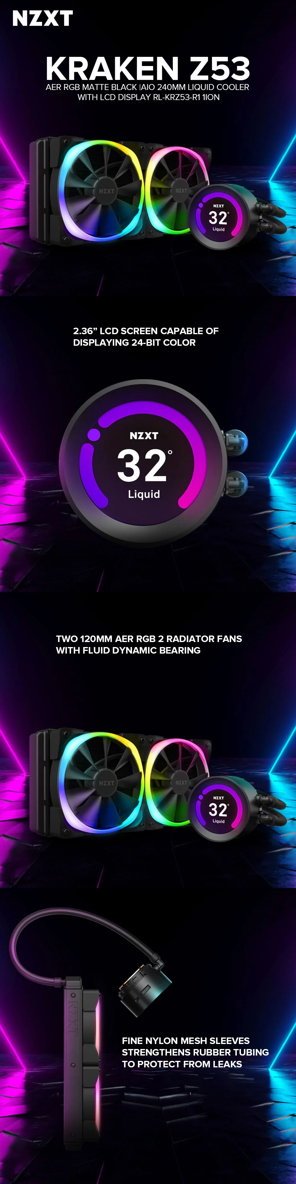 NZXT Kraken Z53 240mm AIO RGB Matte Black/White AER 120mm Radiator Fans CPU Liquid Cooler - Image 11