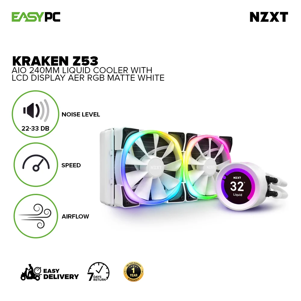 NZXT Kraken Z53 240mm AIO RGB Matte Black/White AER 120mm Radiator Fans CPU Liquid Cooler - Image 7