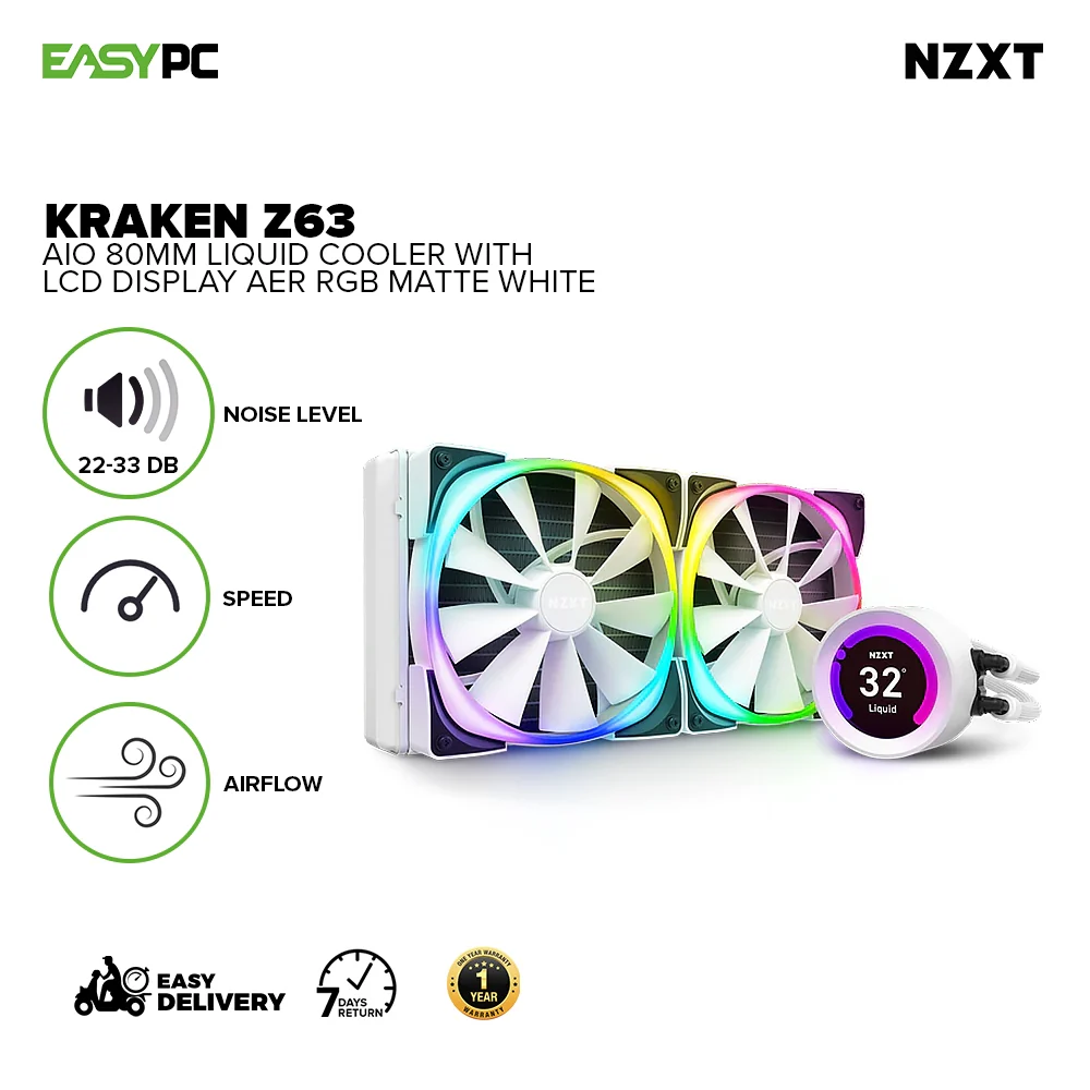Nzxt Kraken Z63 Aer RGB Matte Black/ White AIO 280mm Liquid Cooler with LCD Display RL-KRZ63-R1 - Image 7