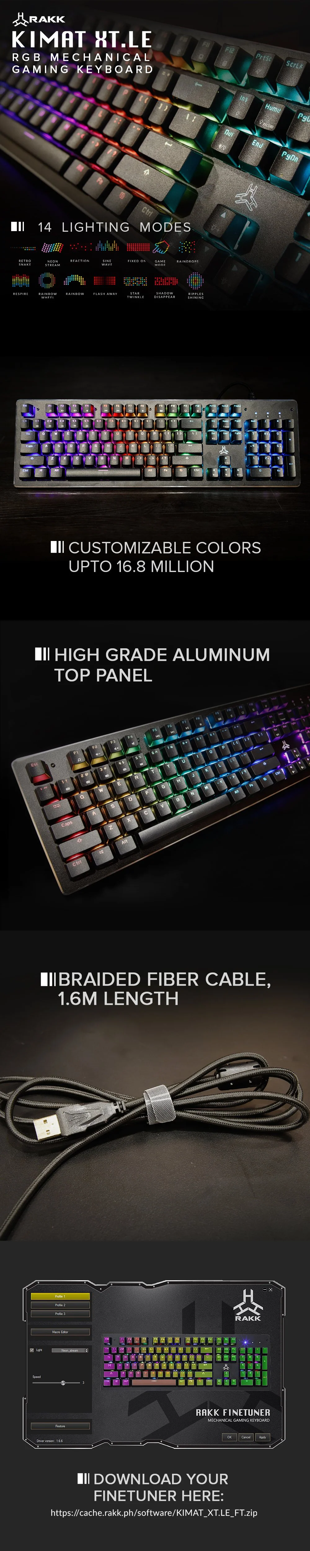 Rakk Kimat XT.LE RGB Mechanical Gaming Keyboard, Outemu Blue Switches for Clicky Sound while typing, 14 Lighting Modes, 104 Keys Gaming Keyboard - Image 8