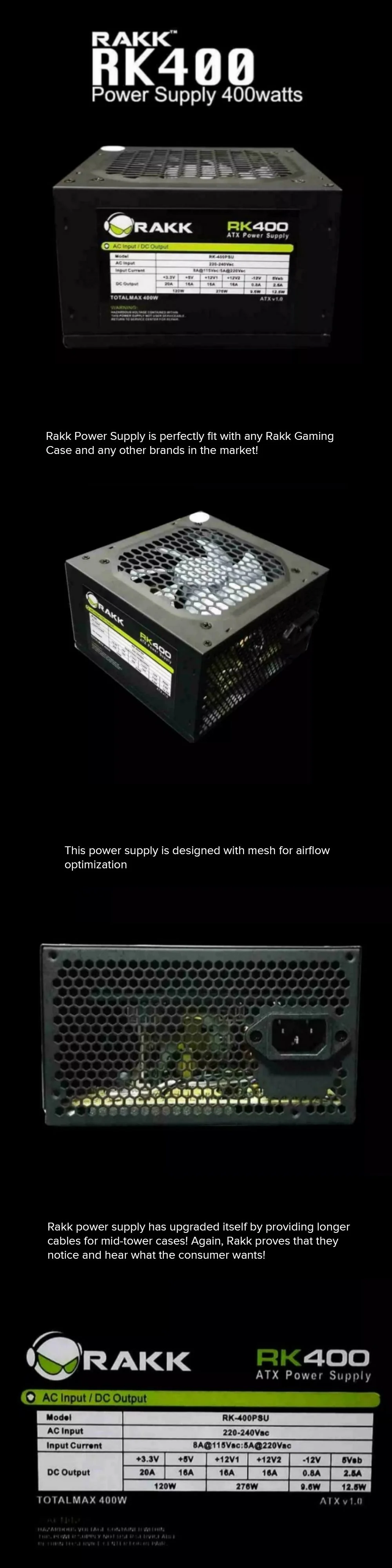 RAKK 400watts ATX PSU high performance PSU designed with low-noise Power Supply - Image 5