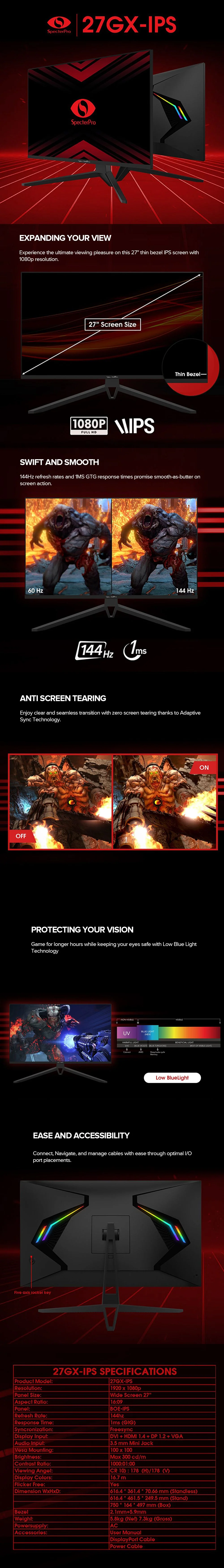 SpecterPro 27GX IPS 27 " Gaming Monitor 144hz - Image 8