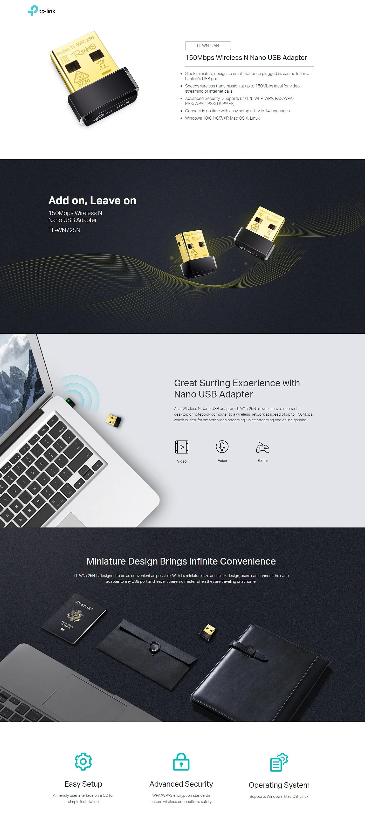 Tp-Link TL-WN725N 150Mbps IEEE 802.11b/g/n, WEP, WPA / WPA2, Plug & Play in Windows Wireless N Nano Usb Adapter - Image 7