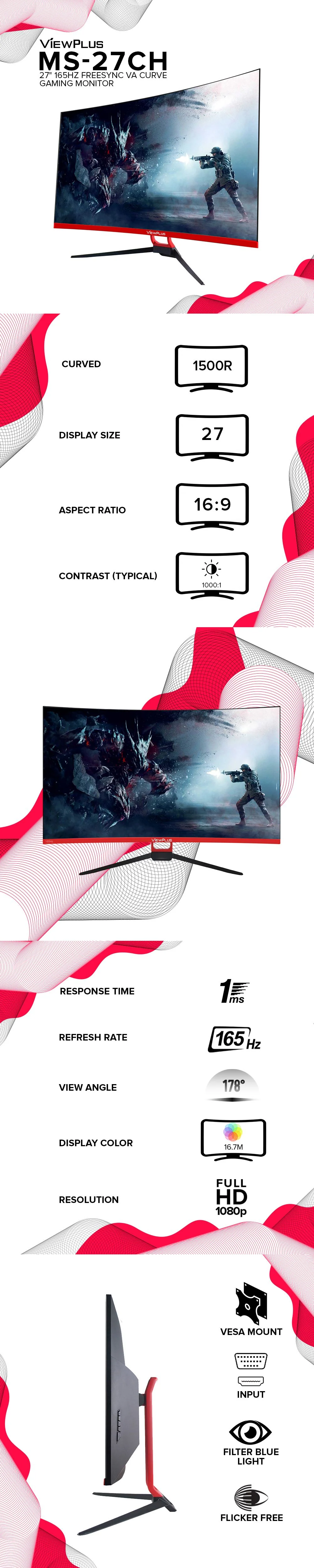 ViewPlus MS-27CH 27" Diagnonal LED Backlight Display 165Hz Freesync VA Curve Gaming Monitor - Image 5